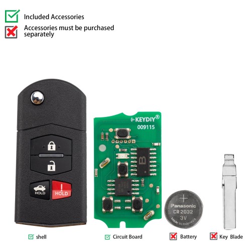 KEYDIY KD B14-4 Universal Flip Remote Key 3+1 Buttons for Mazda Type 5PCS