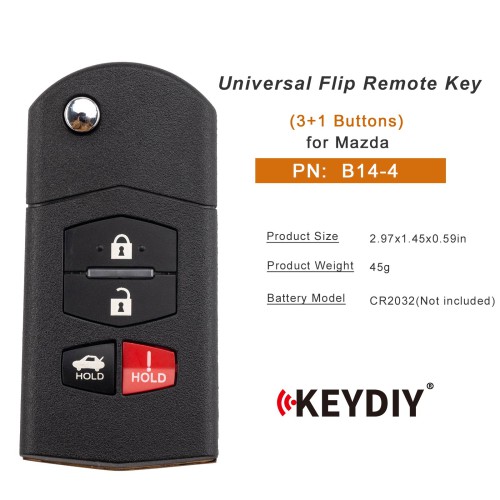 KEYDIY KD B14-4 Universal Flip Remote Key 3+1 Buttons for Mazda Type 5PCS