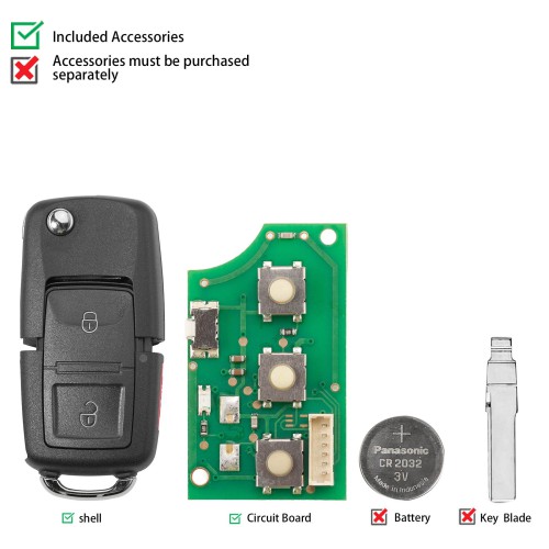 KEYDIY KD B01-2+1 Universal Flip Remote Key 2+1 Buttons for Volkswagen Type 5PCS