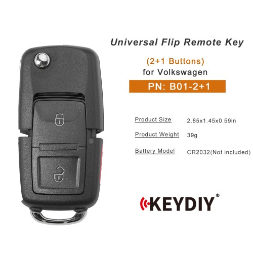 KEYDIY KD B01-2+1 Universal Flip Remote Key 2+1 Buttons for Volkswagen Type 5PCS