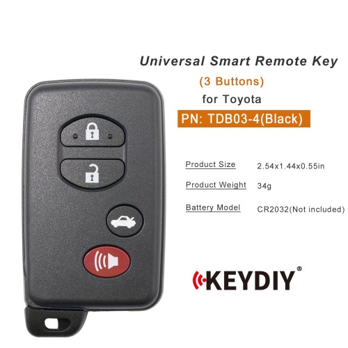 KEYDIY KD TDB03-4(Black) for Toyota Universal Smart Remote Key 3+1 Buttons With Black Key Shell 5PCS