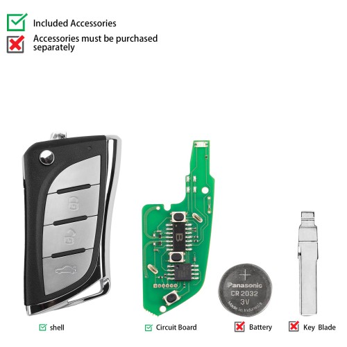 KEYDIY KD B24-3 Universal Flip Remote Key 3 Buttons for Lexus Type 5PCS