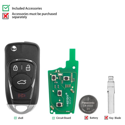 KEYDIY KD B22-4 Universal Flip Remote Key 3+1 Buttons for Buick Type 5PCS