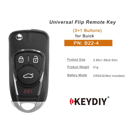 KEYDIY KD B22-4 Universal Flip Remote Key 3+1 Buttons for Buick Type 5PCS