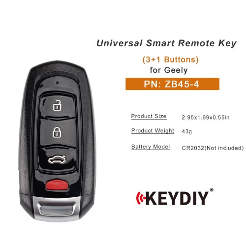 KEYDIY KD ZB45-4 Universal Smart Remote Key 3+1 Buttons for Geely Type 5PCS