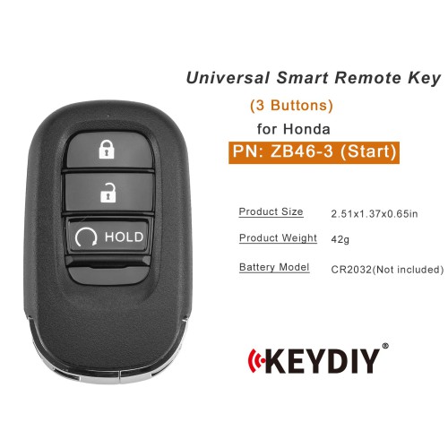 KEYDIY KD ZB46-3 (Start) Universal Smart Remote Key 3 Buttons for Honda Type 5PCS