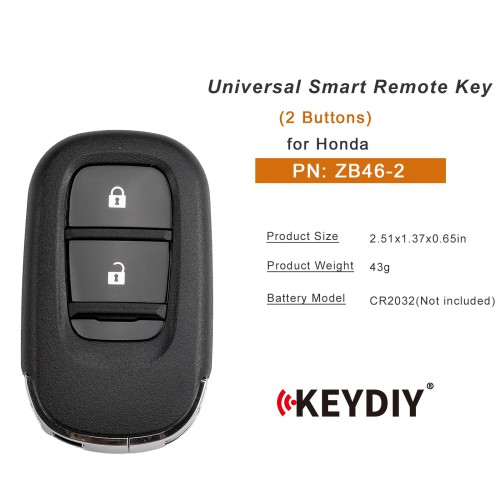 KEYDIY KD ZB46-2 Universal Smart Remote Key 2 Buttons for Honda Type 5PCS
