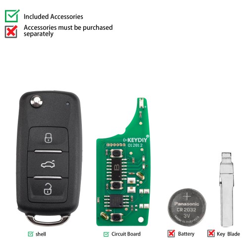 KEYDIY KD B08-3 Universal Flip Remote 3 Buttons for Volkswagen Type 5PCS