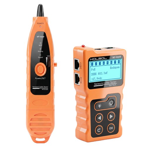 KOLSOL NF-8209 LCD Display Measure Length Lan Cable POE Wire Checker Cat5 Cat6 Lan Test Network Tool Scan Cable Wiremap Tester