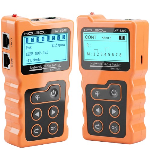 KOLSOL NF-8209 LCD Display Measure Length Lan Cable POE Wire Checker Cat5 Cat6 Lan Test Network Tool Scan Cable Wiremap Tester