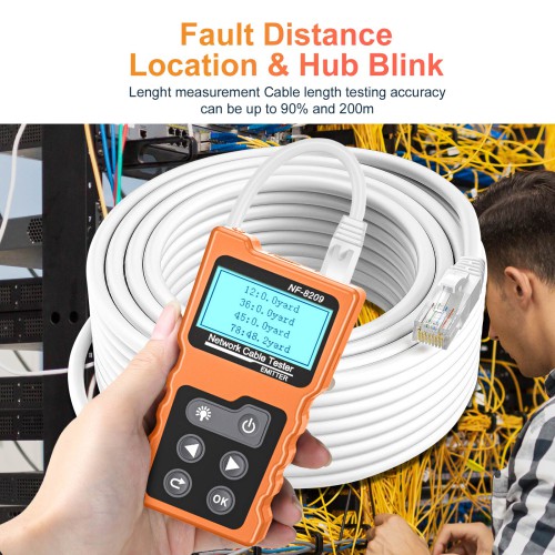 KOLSOL NF-8209 LCD Display Measure Length Lan Cable POE Wire Checker Cat5 Cat6 Lan Test Network Tool Scan Cable Wiremap Tester