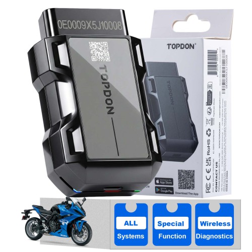 TopScan Moto Full-System Diagnostics with Auto VIN, Active Test, One-Click Scanning and Clearing Fault Codes