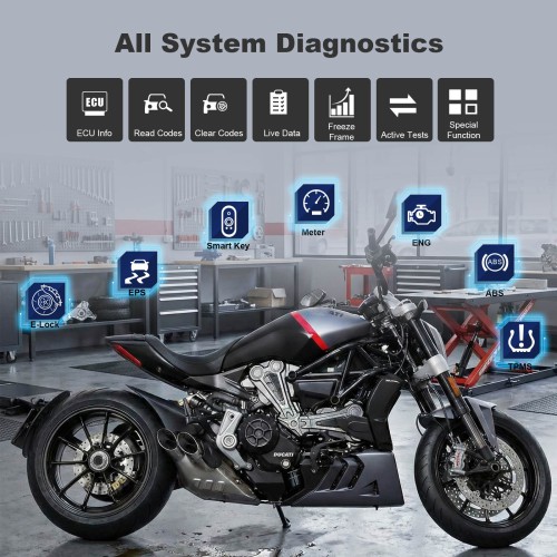 TopScan Moto Full-System Diagnostics with Auto VIN, Active Test, One-Click Scanning and Clearing Fault Codes