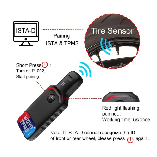 WOYO PL002 For BMW Motorcycle TPMS Activate Tool R1200 R1250, Assist ISTA-D Recognize All Known Tire Pressure Sensor ID to Reset TPMS