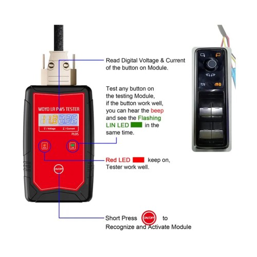WOYO PL015 For Land Rover Power Window Switch PWS Tester, Glass Lifter JPLA-14540-AE,JPLA-14540-AD,CPLA-14540-AF Diagnostic