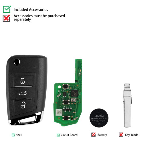 XHORSE XEDM01EN MQB Style Super Remote 3 Buttons 5pcs