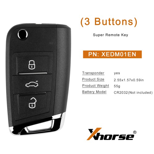 XHORSE XEDM01EN MQB Style Super Remote 3 Buttons 5pcs