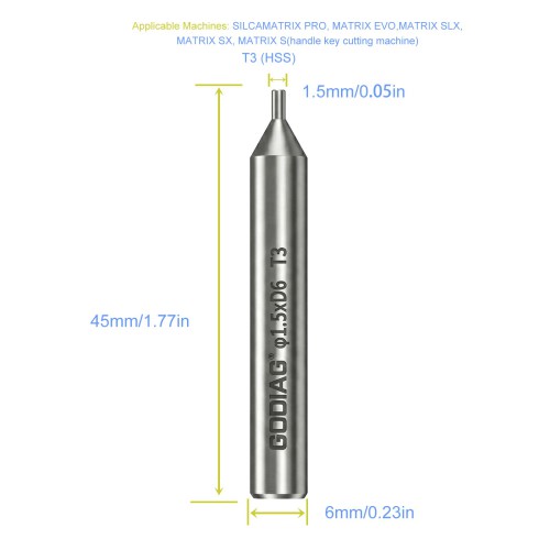 GODIAG T3 1.5MM Tracer φ1.5xD6x45L For SILCA MATRIX PRO, MATRIX EVO, MATRIX SLX, MATRIX SX, MATRIX S 5PCS
