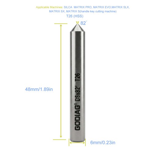 GODIAG T26 82° Tracer φ6x82°x48L-0.8 For SILCA MATRIX PRO, MATRIX EVO, MATRIX SLX, MATRIX SX, MATRIX S 5PCS