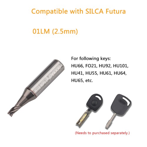 GODIAG 01LM 2.5MM End Milling Cutter φ2.5x5.5xφ6x30Lx3F For SILCA Futura Pro, Futura Pro Engraving, Futura Pro Automotive