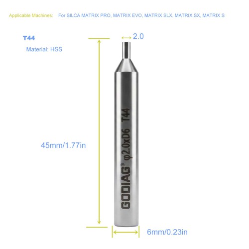 GODIAG T44 2.0MM Tracer φ2.0xD6x45L For SILCA MATRIX PRO, MATRIX EVO, MATRIX SLX, MATRIX SX, MATRIX S 5PCS