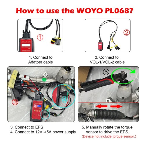 WOYO PL068 EPS Tester For Volvo V60/S60 II/XC90II/V90II/XC60II/XC40/POLESTAR2 Steering Wheel Motor Detector, Automotive Diagnostic Tool on Bench