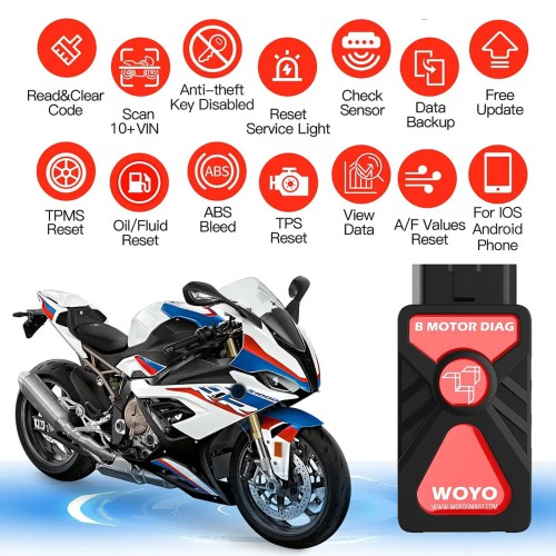 WOYO CTB008 For BMW R1200 R1250 S100 R nine T All Motorcycle Diagnostic Scanner, For Bluetooth 5.0 Android 64-bit Cellphone Tester for BMW Bike