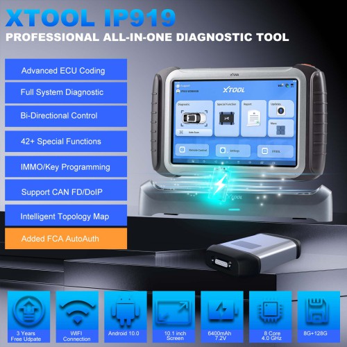XTOOL IP919 Full System Diagnostic Support ECU Coding DOIP / CANFD Protocol & FCA AutoAuth