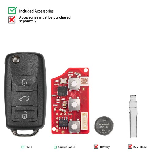 XHORSE XKB512EN Second Generation Universal Remote Key B5 Type with XT27B Super Chip 5PCS