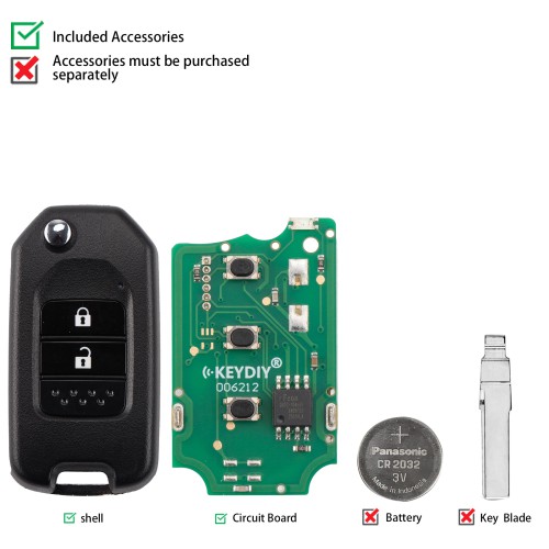 KEYDIY KD B10-2 Universal Flip Remote Key 2 Buttons for Honda Type 5PCS