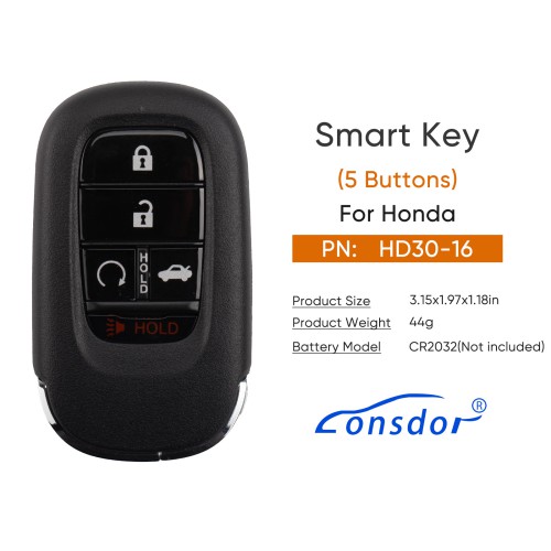Lonsdor HD30-16 HD30 Smart Key 5 Buttons for Honda Supports ID46 ID47 ID4A
