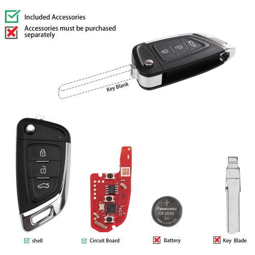 XHORSE XKKF06EN Knife Style 3 Buttons Universal Remote Key 5PCS