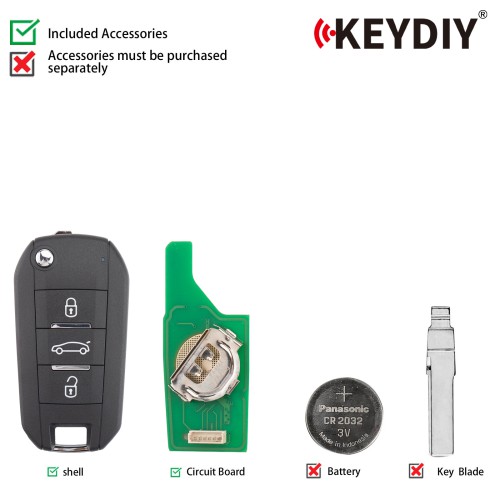 KEYDIY KD B47-3 Universal Flip Remote Key 3 Buttons for Peugeot Type 5PCS