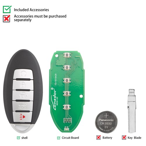Lonsdor NS30-04NS30 for Nissan/Infiniti Smart Key 5 Buttons Supports ID46 ID47 ID4A