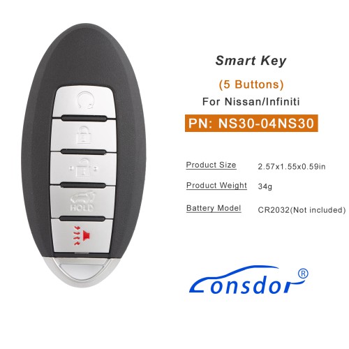 Lonsdor NS30-04NS30 for Nissan/Infiniti Smart Key 5 Buttons Supports ID46 ID47 ID4A
