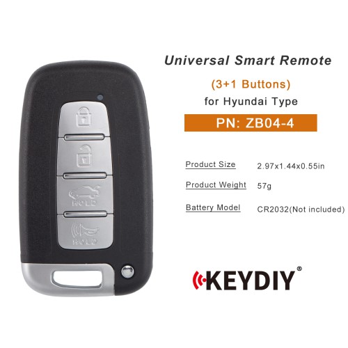 KEYDIY KD ZB04-4 Universal Smart Remote Key 3+1 Buttons (Right Slot) Hyundai Type 5pcs