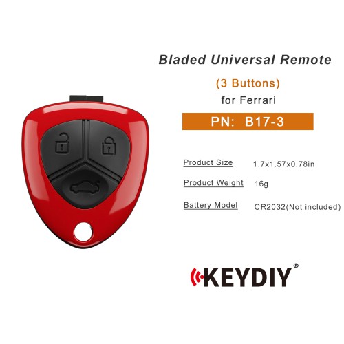 KEYDIY KD B17-3 Bladed Universal Remote 3 Buttons for Ferrari Type Red Color 5PCS