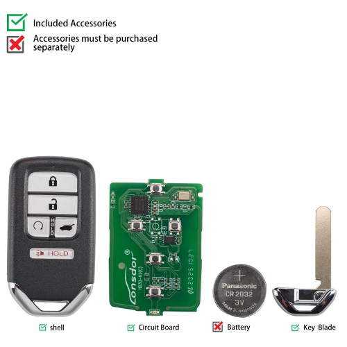Lonsdor HD30-0D HD30 Smart Key 5 Buttons for Honda Supports ID46 ID47 ID4A