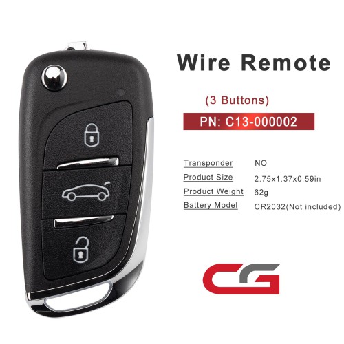 CGDI C13-000002 DS 3 Buttons Wire Remote Used with CGDI K2 Remote Key Programmer 5PCS