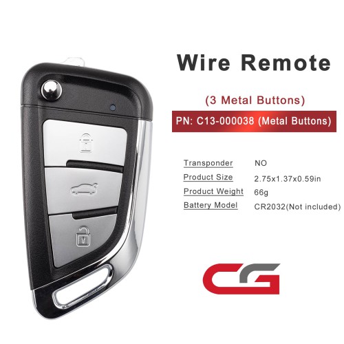 CGDI C13-000038 Metal DF(3BTN) 3 Metal Buttons Wire Remote Used with CGDI K2 Remote Key Programmer 5PCS