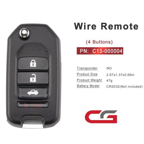 CGDI C13-000004 HON.D Style(3+1BTN) 4 Buttons Wire Remote Used with CGDI K2 Remote Key Programmer 5PCS