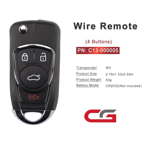 CGDI C13-000005 BUI.C New Style(Flip-4BTN) 4 Buttons Wire Remote Used with CGDI K2 Remote Key Programmer 5pcs