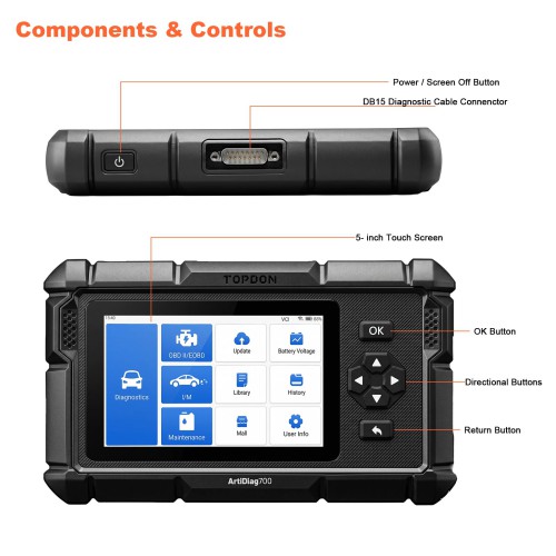 TOPDON ArtiDiag700 Supports Full-system Diagnostic, 15 Reset Services, AutoVIN, Real-time Data Streaming