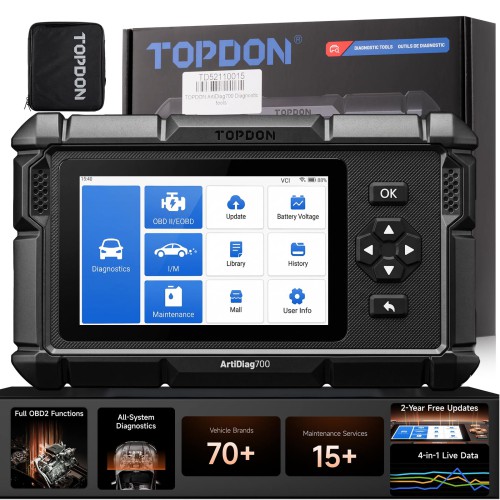 TOPDON ArtiDiag700 Supports Full-system Diagnostic, 15 Reset Services, AutoVIN, Real-time Data Streaming