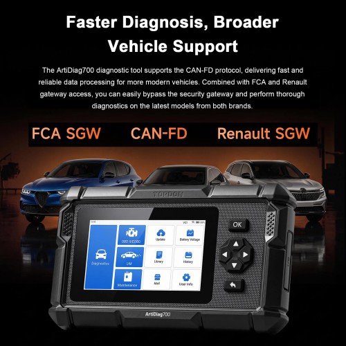 TOPDON ArtiDiag700 Supports Full-system Diagnostic, 15 Reset Services, AutoVIN, Real-time Data Streaming