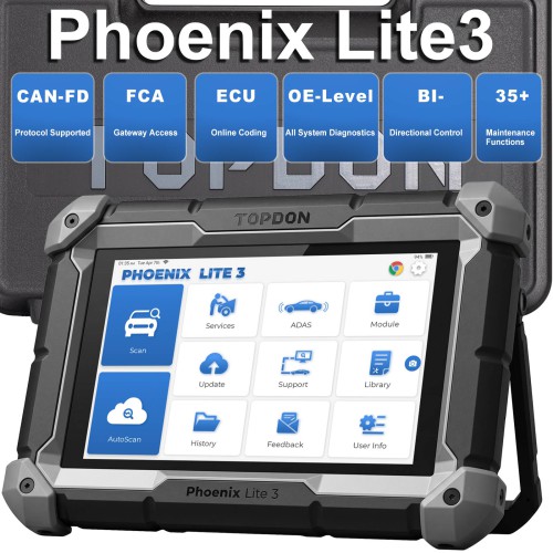TOPDON Phoenix Lite3 OE-Level Scan Tool, 35 Service Functions, 8", Bi-Directional Controls, CANFD
