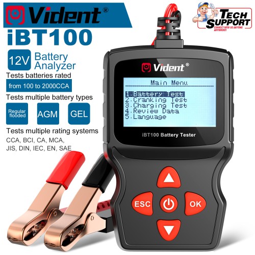 Vident iBT100 12V Battery Analyzer for Flooded, AGM,GEL 100-2000CCA Automotive Tester Diagnostic Tool