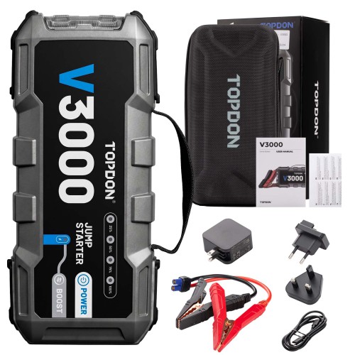 TOPDON V3000 Battery Jump Starter, 3000 Peak Amp, Power Bank & Flashlight