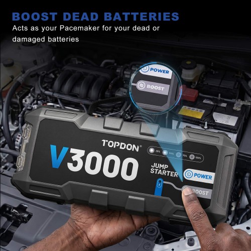 TOPDON V3000 Battery Jump Starter, 3000 Peak Amp, Power Bank & Flashlight