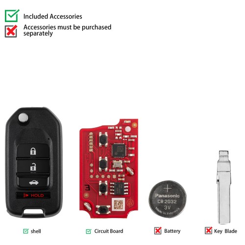 XHORSE XKHO21EN for Honda Model (Folding - 3+1 Buttons) Second Generation Wired Remote Key 5pcs/lot